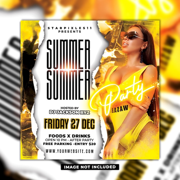 Summer party club dj flyer шаблон поста в социальных сетях