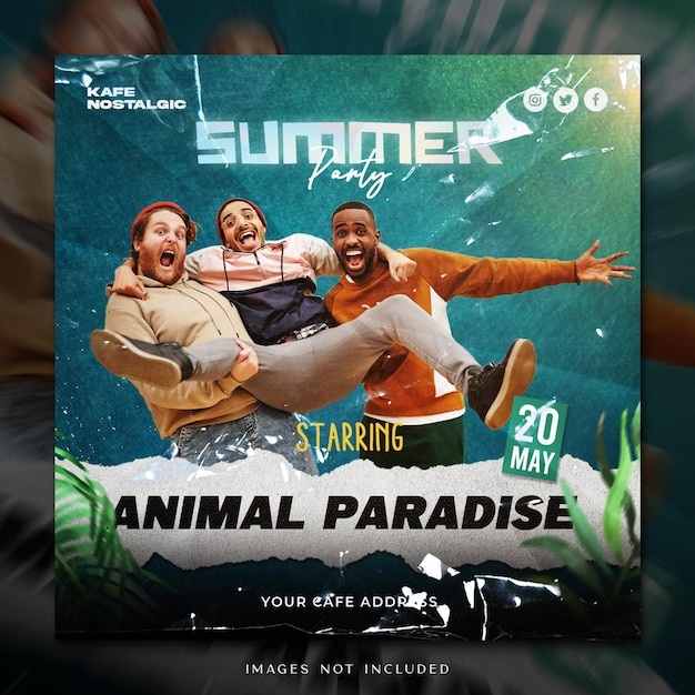 PSD summer party concert poster for social media templates