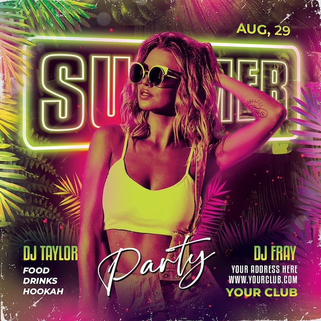 Summer party flyer psd template