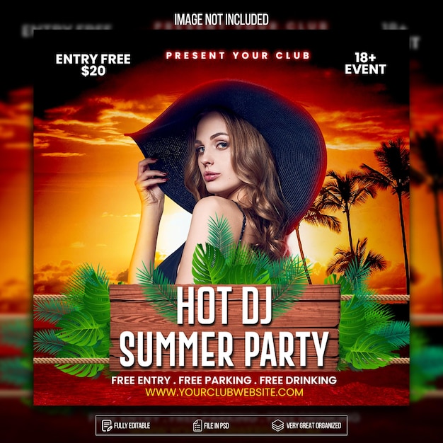 Summer party flyer social media post design web banner premium psd