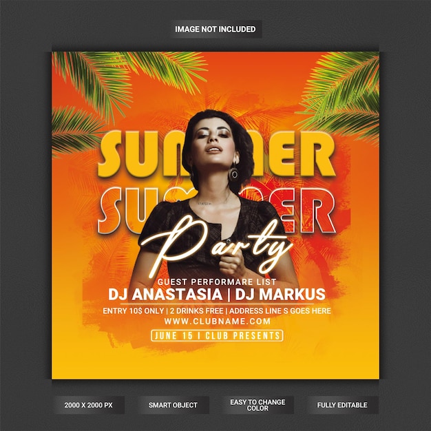 PSD summer party flyer social media post template