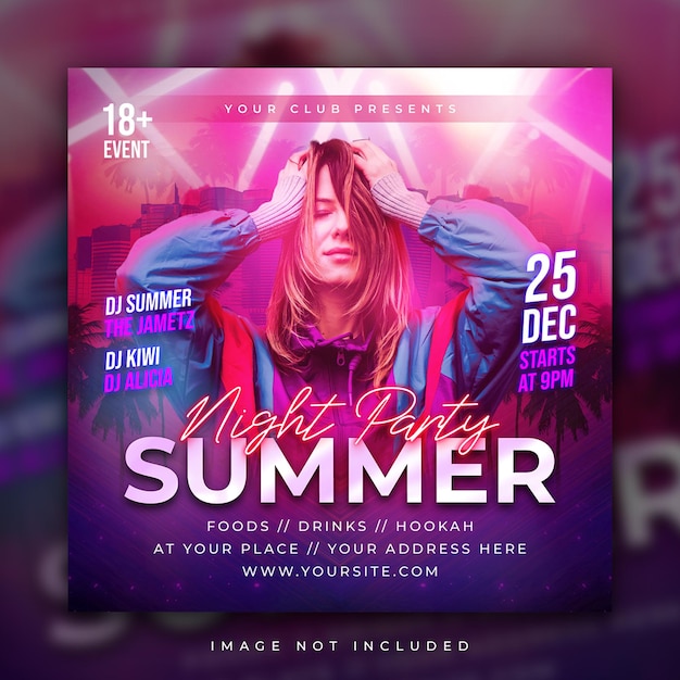 Summer party flyer social media post and web banner template