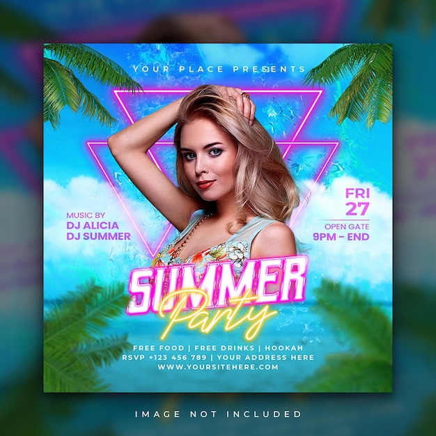 Summer party flyer social media post and web banner template