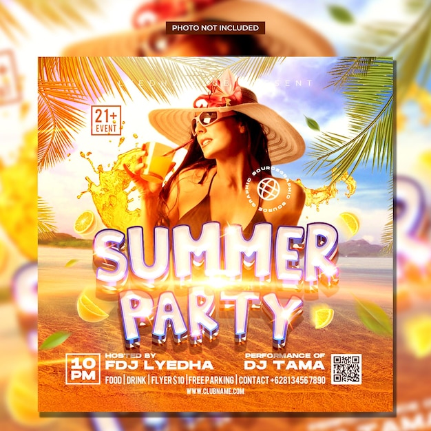 Summer party flyer social media post web banner