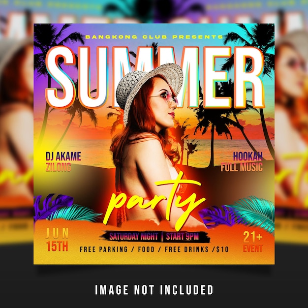 PSD summer party flyer social media post