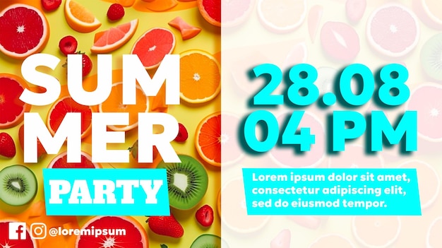 PSD summer party invitation banner background tropical party fresh fruits