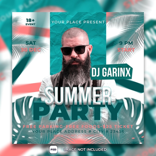 PSD summer party poster dj party post sui social media