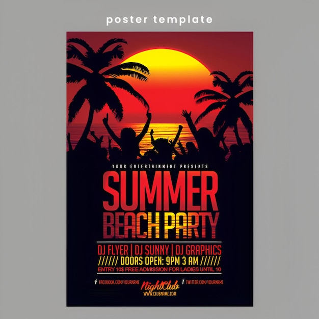 Summer party poster summer party flyer with palms