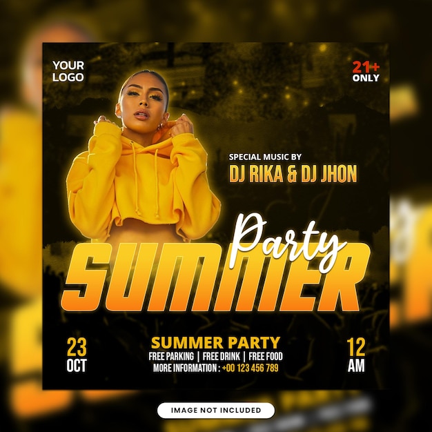 Summer party social media banner instagram post template design