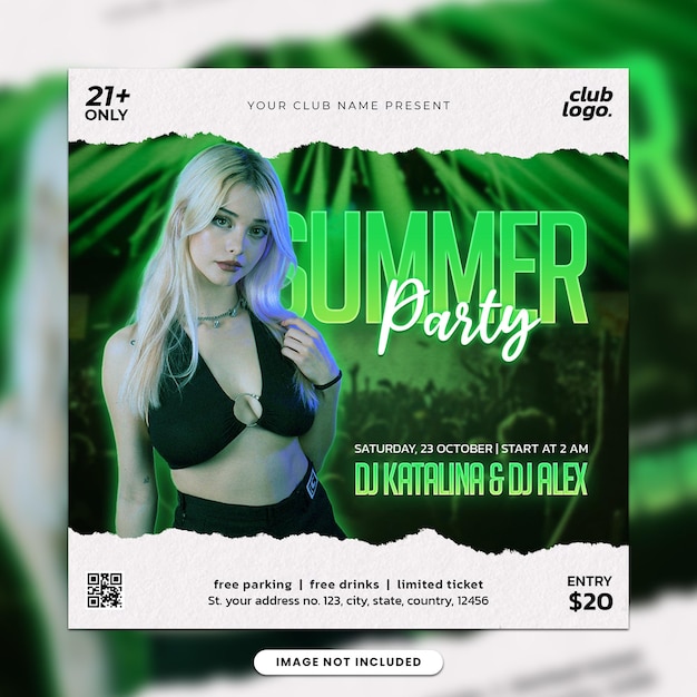 Summer party social media banner instagram post template design