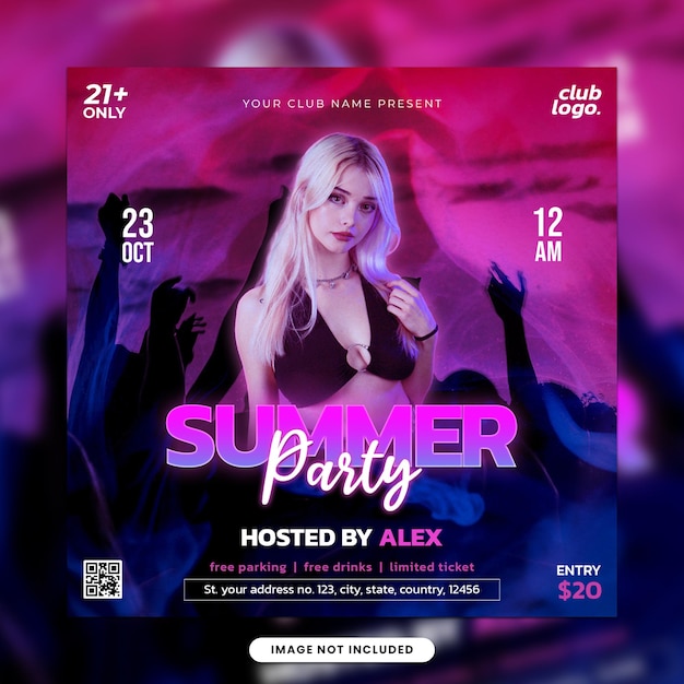 Summer Party Social Media Banner Szablon Postu Na Instagram