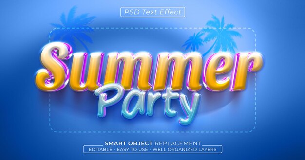 Summer party text glossy editable 3D style text effect