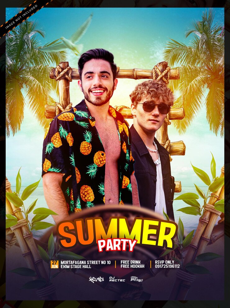 Summer Party Tropical Nights Social Media Template and flyer Template