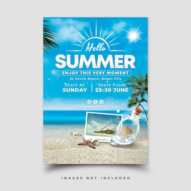 PSD summer party vertical poster template