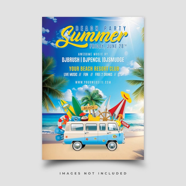 PSD summer party vertical poster template