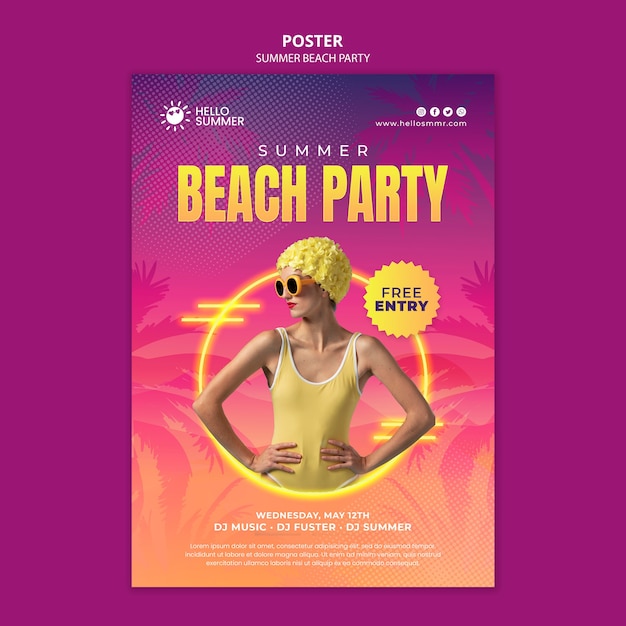 PSD summer party vertical poster template