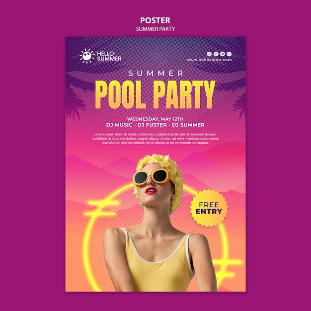 PSD 여름 파티 수직 포스터 템플릿