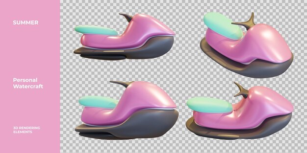 Summer personal watercraft 3d rendering elements