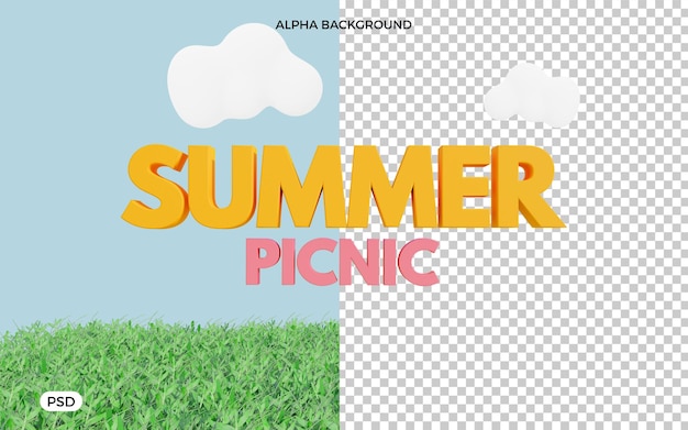 PSD rendering di testo 3d per picnic estivo