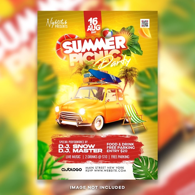 Summer picnic festival party flyer psd template