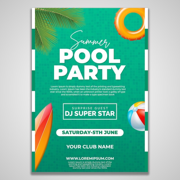PSD summer pool party flyer design template