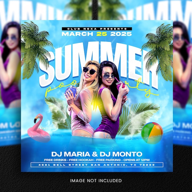 PSD summer pool party flyer 소셜 미디어 템플릿 또는 웹 배너