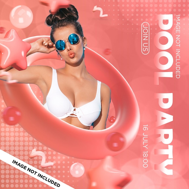 Summer pool party instagram posts with 3D elements