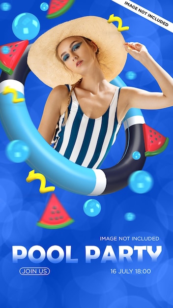 PSD summer pool party instagram stories with 3d elements