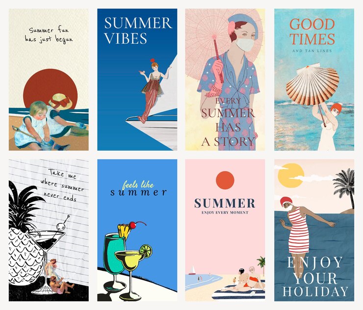 PSD summer quote psd editable template set, remixed from public domain artworks