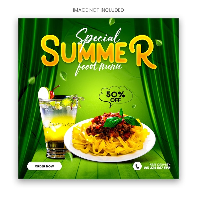 Summer restaurant food menu social media post banner template design