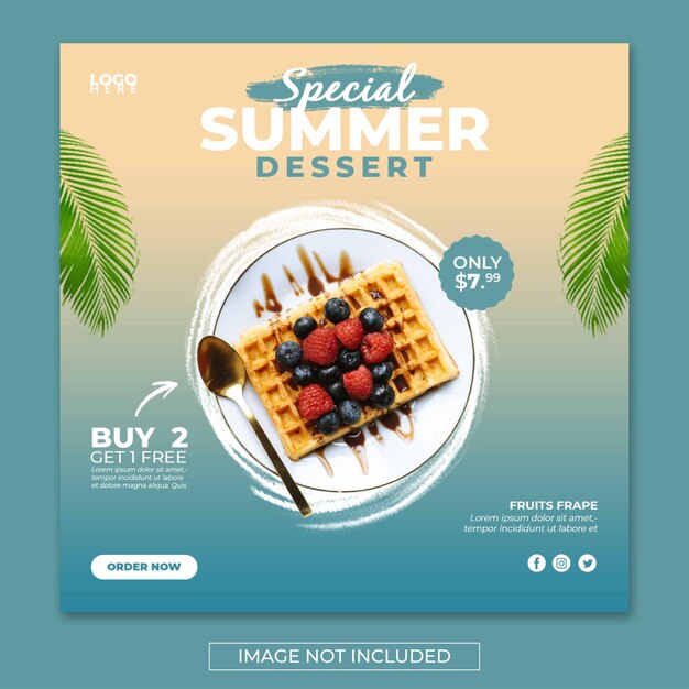 PSD summer restaurant food menu social media post square banner template premium psd