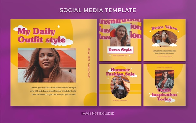 夏のレトロなファッションソーシャルメディアの投稿バナーのレイアウト