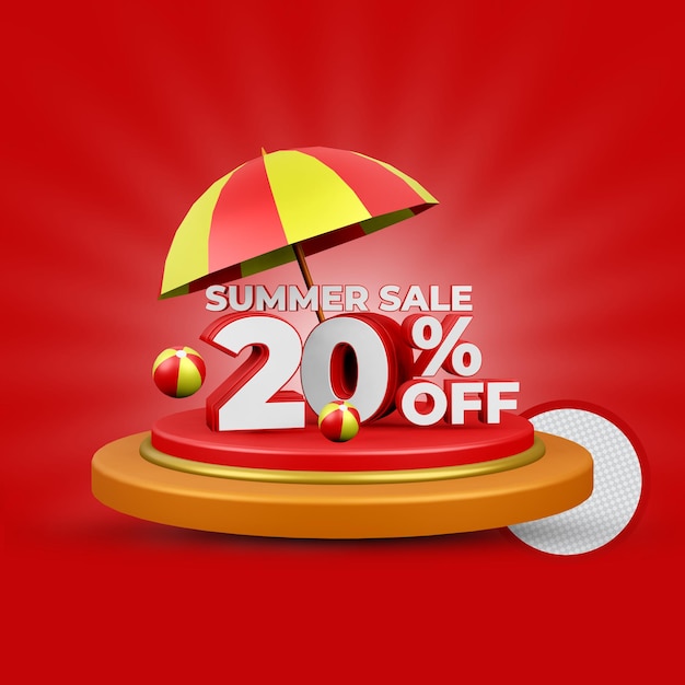 Summer sale 20 percent off 3d rendering isolated