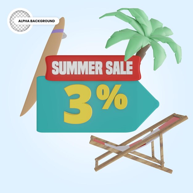 Summer sale 3 percent discount 3d render