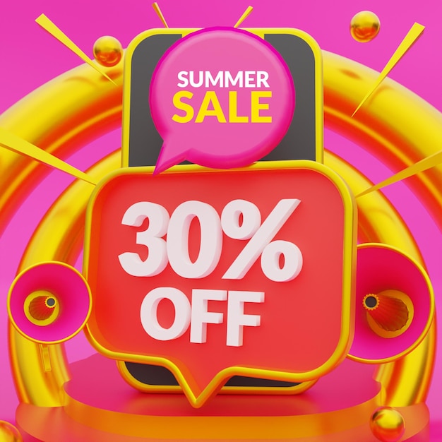 Summer sale 30 percent off promotional social media and instagram post template