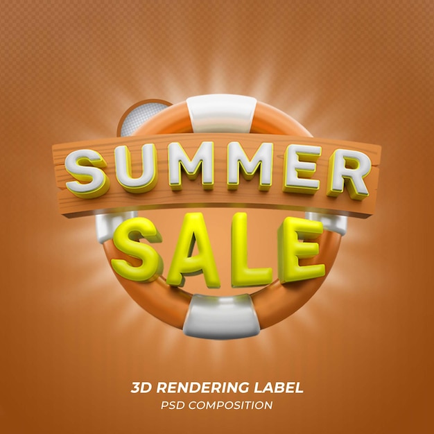 PSD summer sale 3d render label