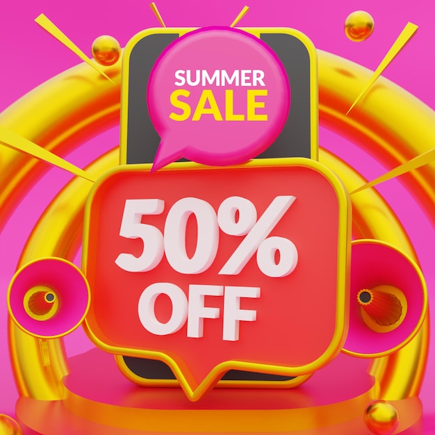 Summer sale 50 percent off promotional social media and instagram post template