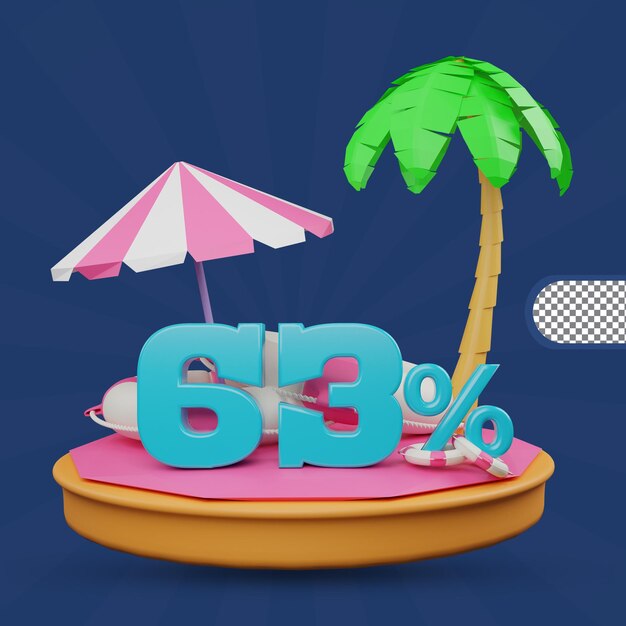 PSD summer sale 63 percent discount offer 3d render