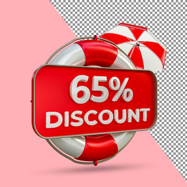 PSD saldi estivi 65 percento di sconto rendering 3d