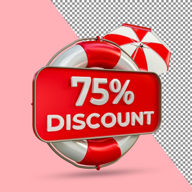 PSD summer sale 75 percent discount 3d render