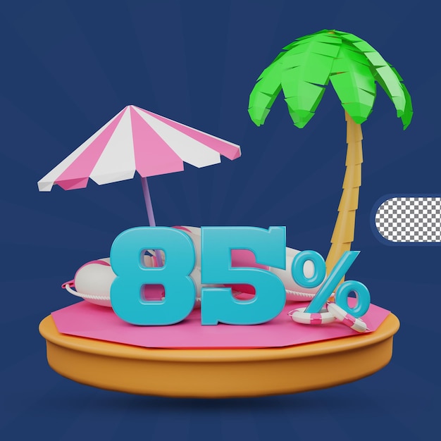 PSD summer sale 85 percent discount offer 3d render