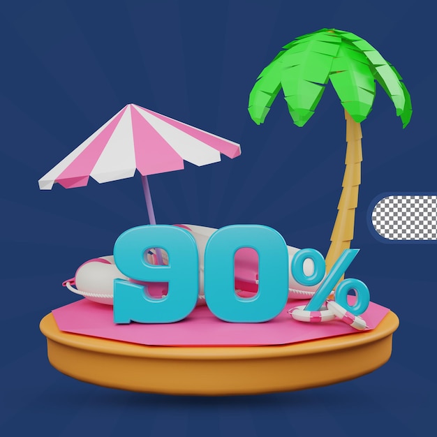 PSD summer sale 90 percent discount offer 3d render