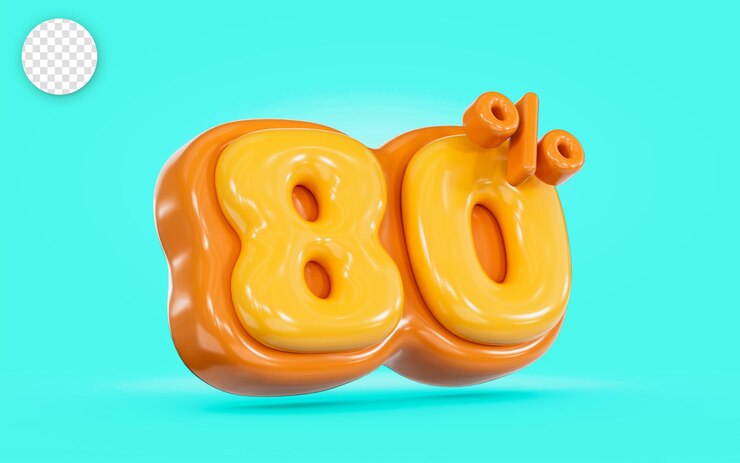 Summer sale banner 80 percent discount cartoon poster yellow and cyan color 3d render concept