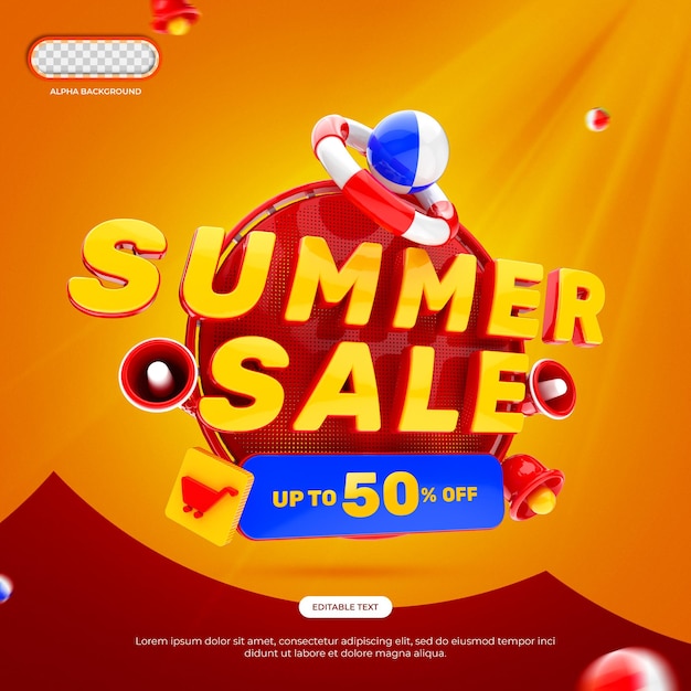 Summer Sale Banner Concept 3D Render Isolated 