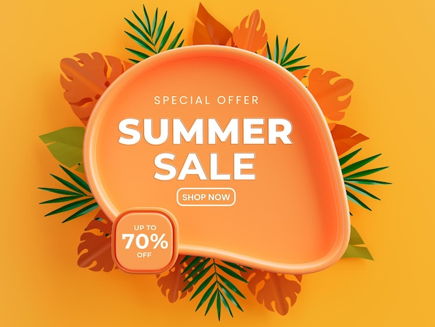summer sale banner hot season discount poster with tropical leaves