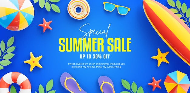 PSD summer sale banner template with special offer up to 50 off