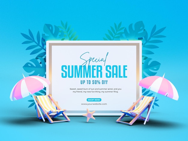 Summer sale banner template with summer beach elements