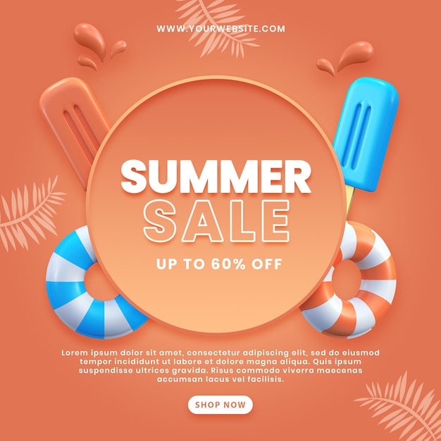 Summer sale discount social media poster psd mockup