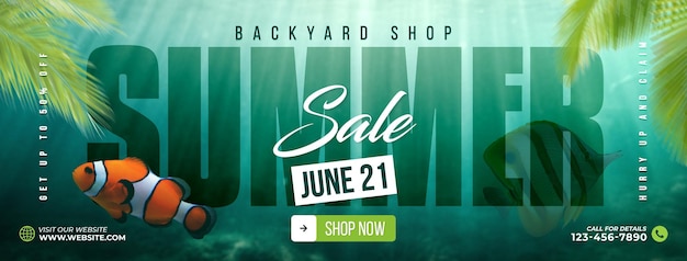 PSD summer sale facebook cover and promotional social media banner header template design