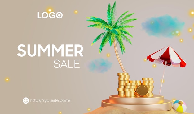 PSD summer sale palms flamingo sand beach ocean ice cream